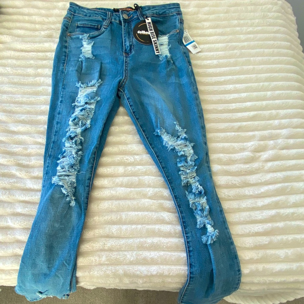 High Rise Skinny Distressed Jeans (light wash)